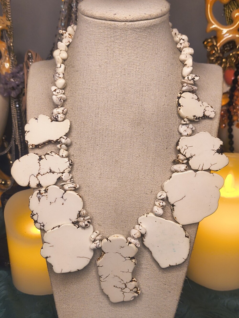 Howlite WHITE Buffalo TURQUOISE Slub LARGE Necklace